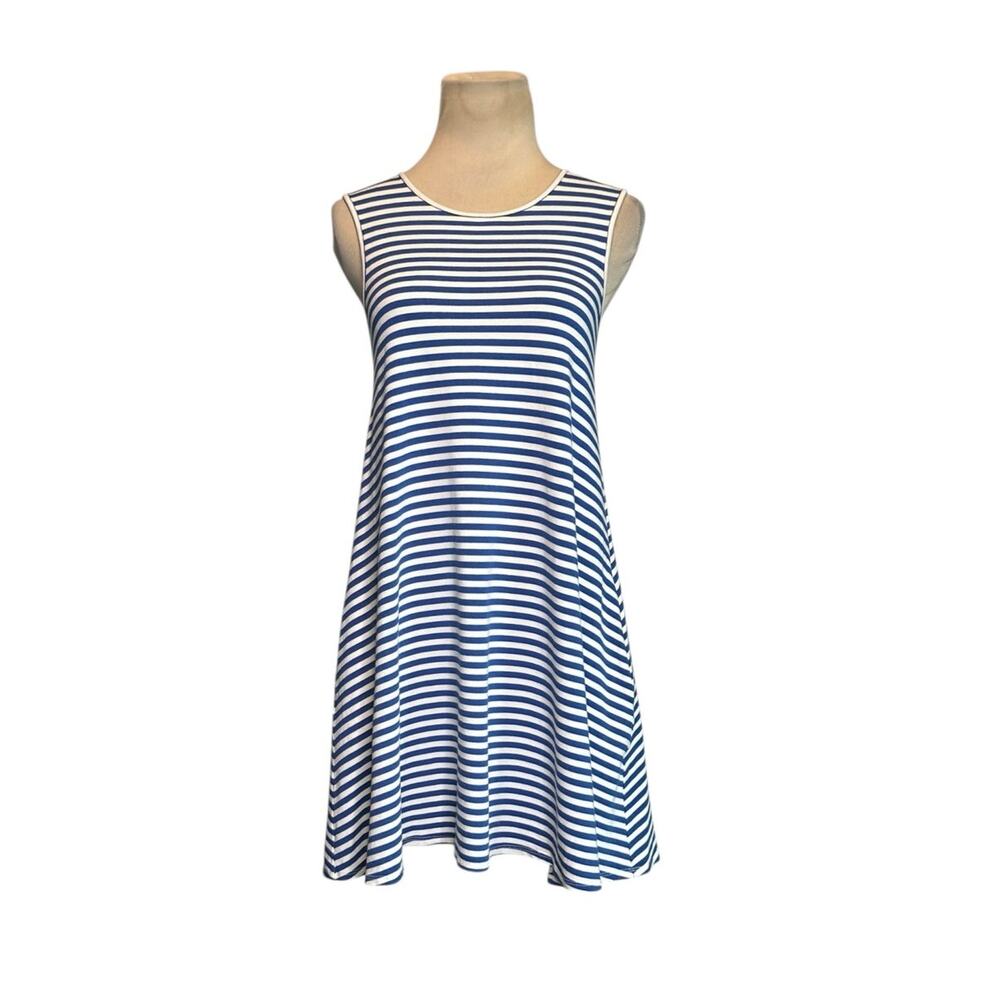 Jane Hudson white blue stripes sleeveless A Line mini dress size Small